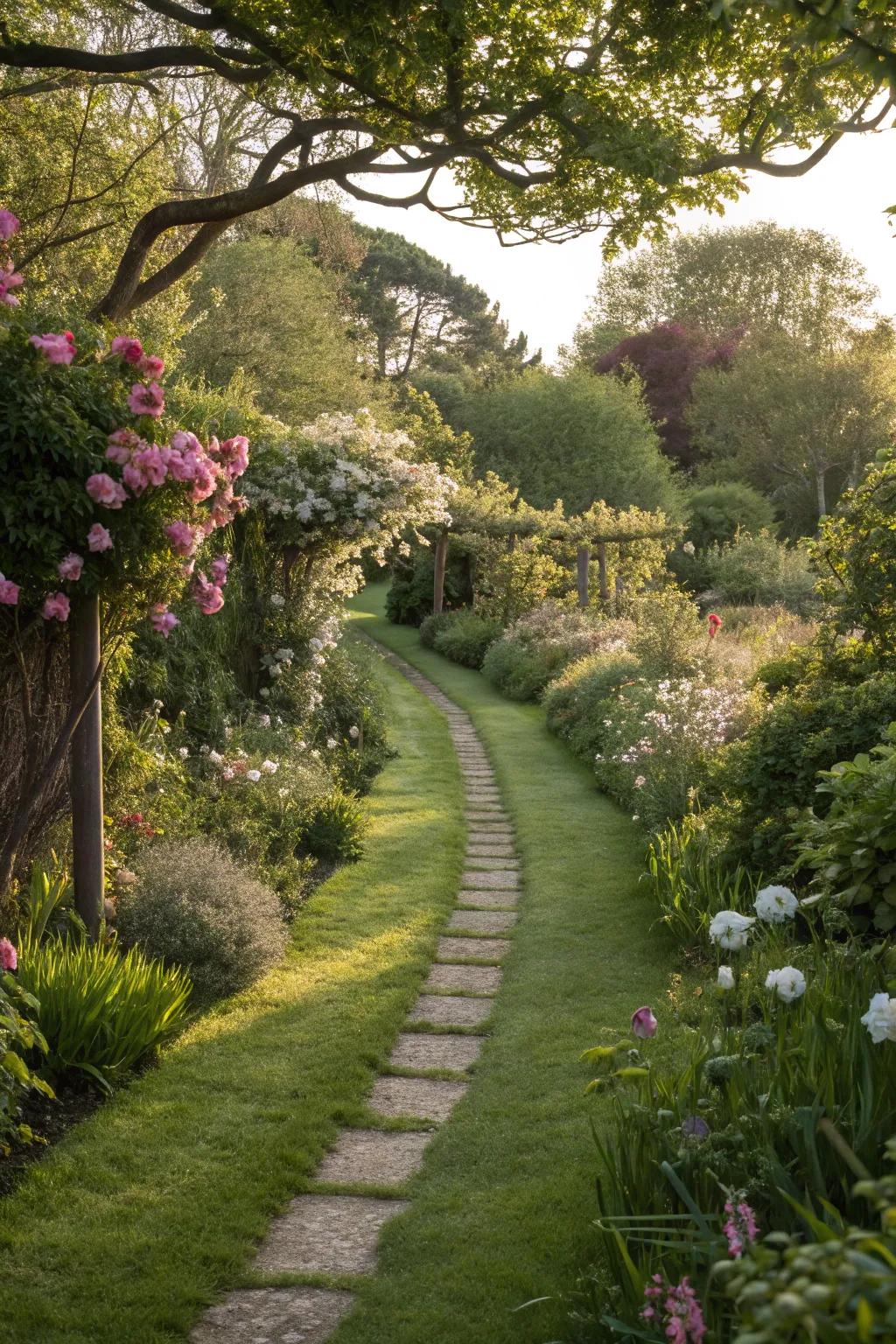 A soft grass pathway providing a natural and inviting walkway.