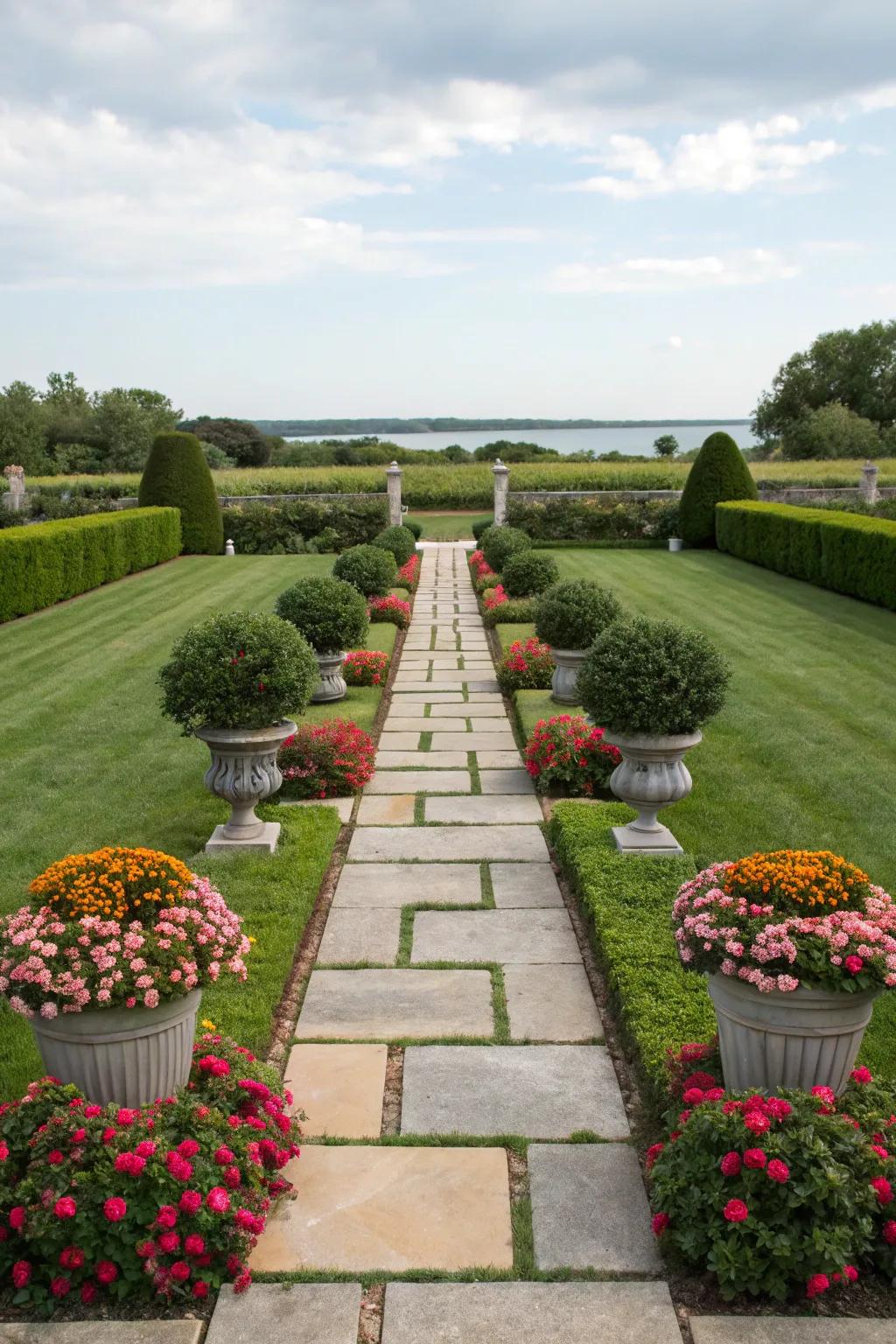 Symmetry brings a classic and balanced feel to your front yard.