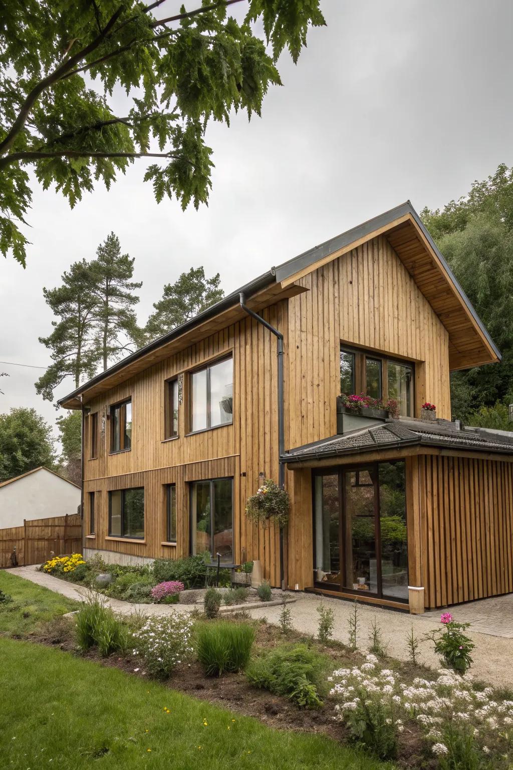 A house featuring eco-friendly cladding that complements the environment.