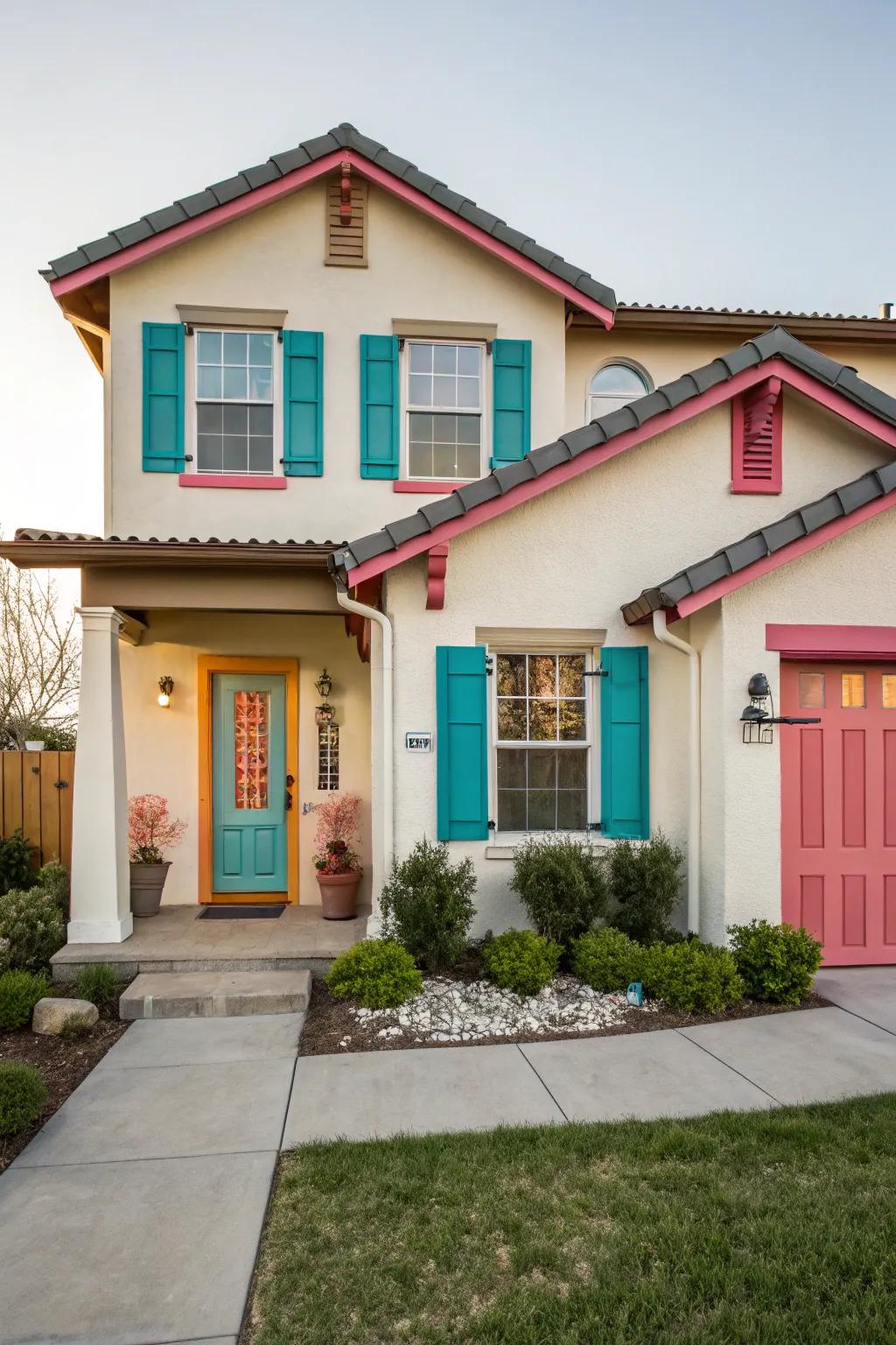A house with a harmonious color palette and bold accents.