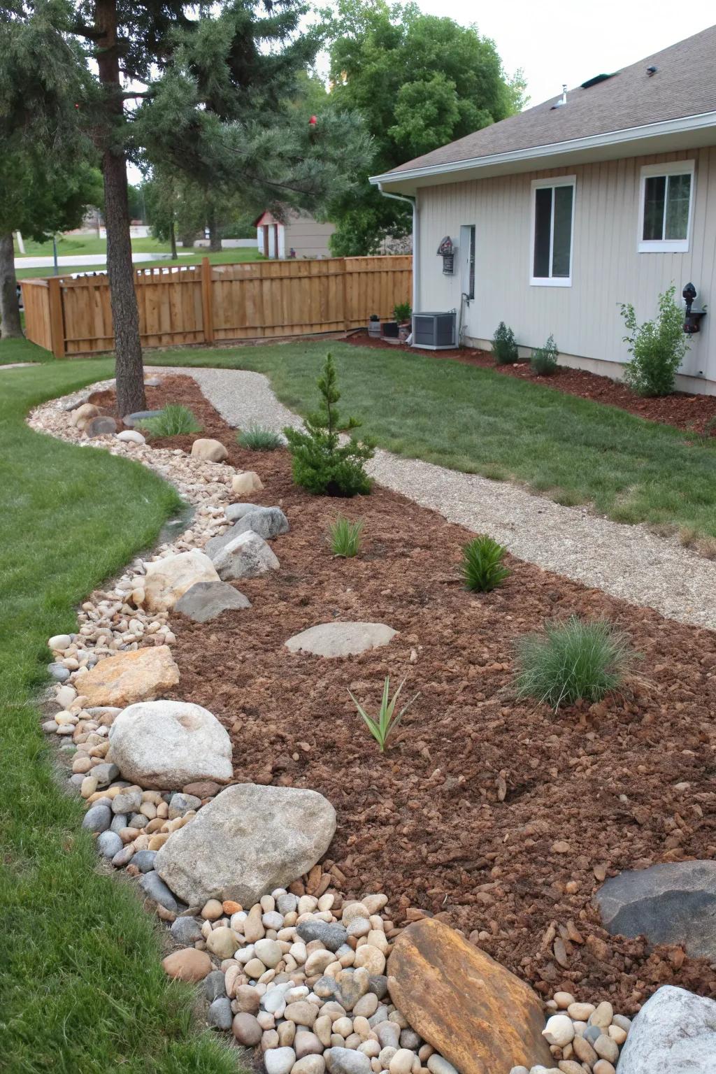 A DIY rock garden adds personality to any front yard.