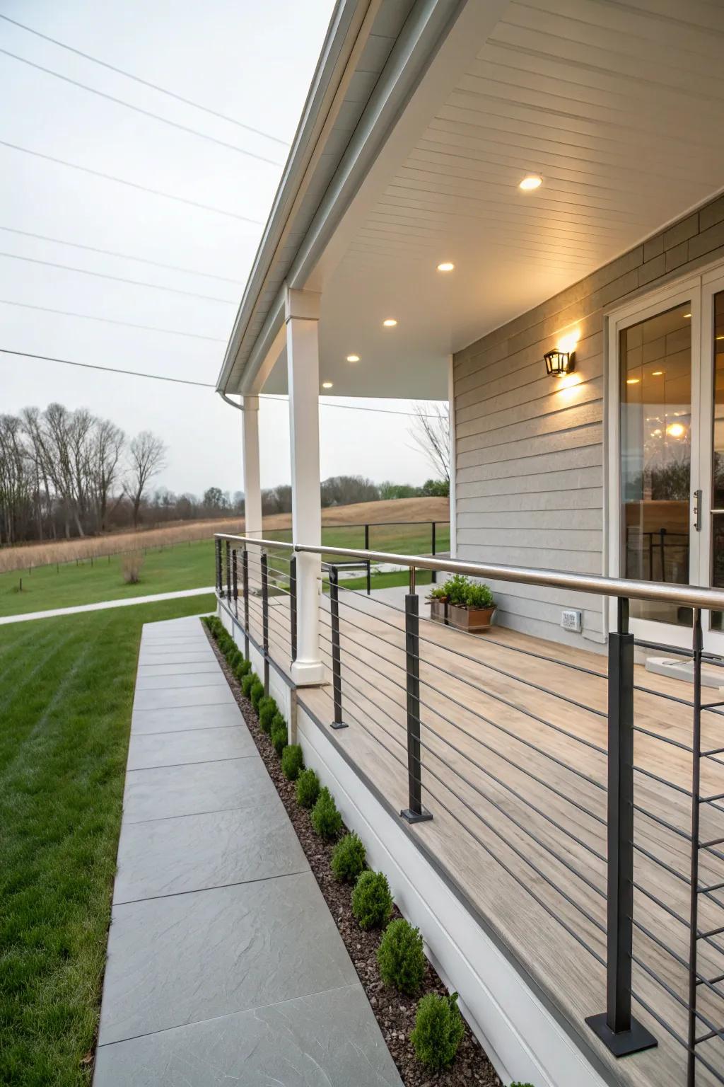 Cable railings provide a minimalistic and unobstructed view.