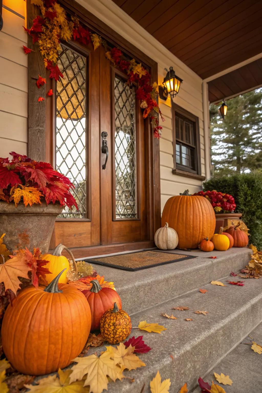 Seasonal decor adds a festive touch to the porch