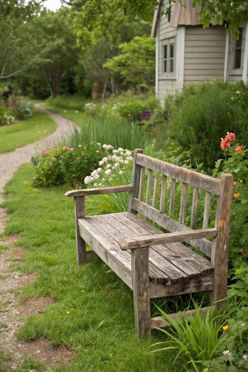 An eco-friendly reclaimed wood bench with a story to tell.