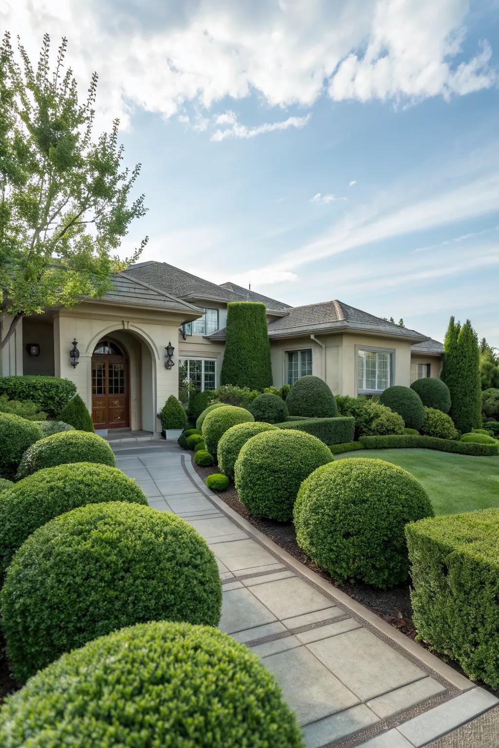 Coordinate bushes with your home's architecture for harmony.