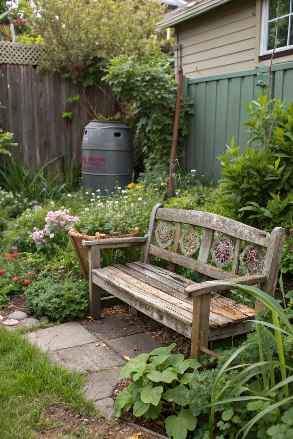 Eco-friendly and stylish: a bench made from recycled materials.