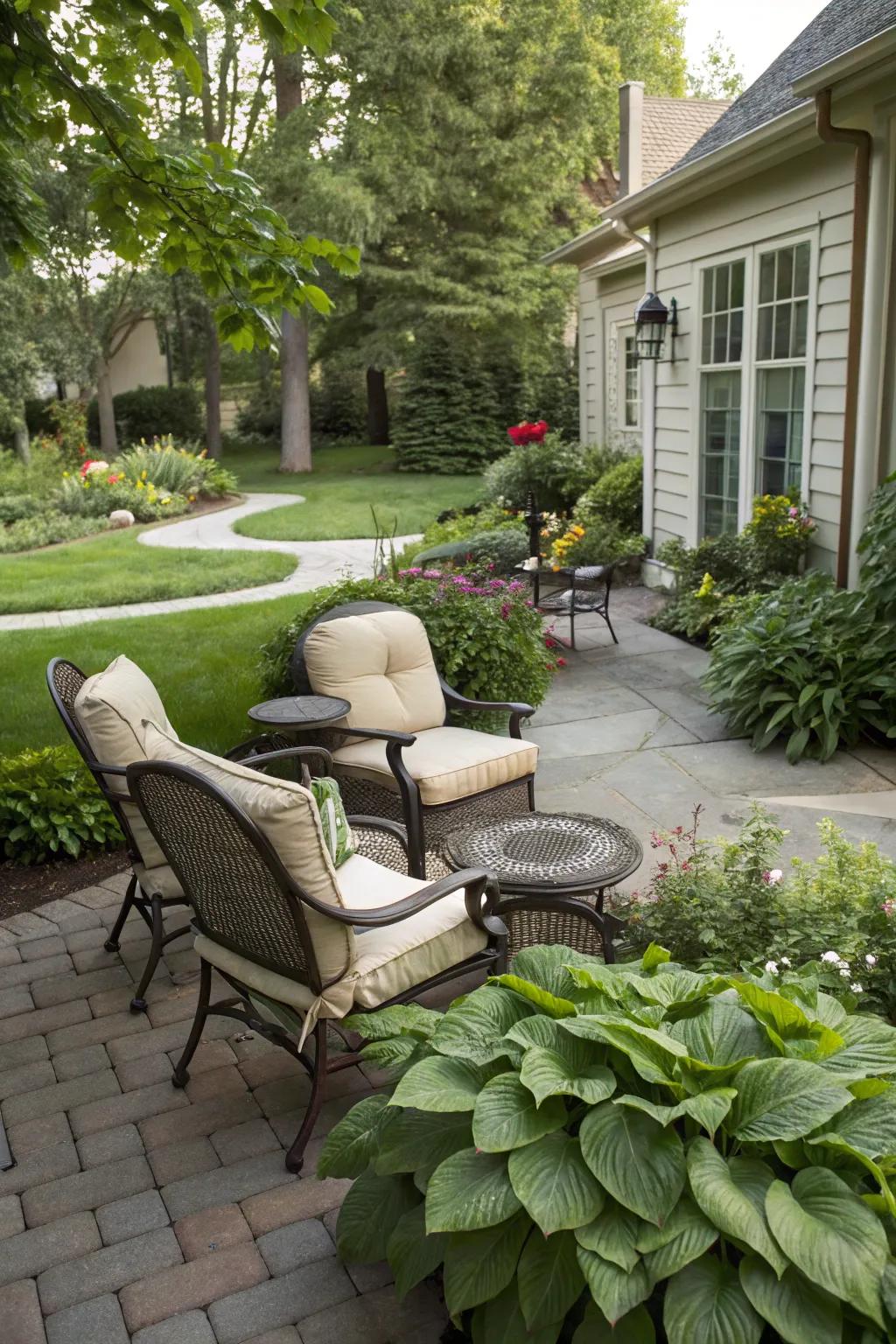 Seating areas offer a relaxing spot to enjoy your yard.
