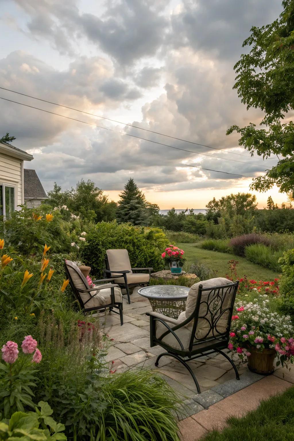 A seating area invites you to linger and enjoy the view.