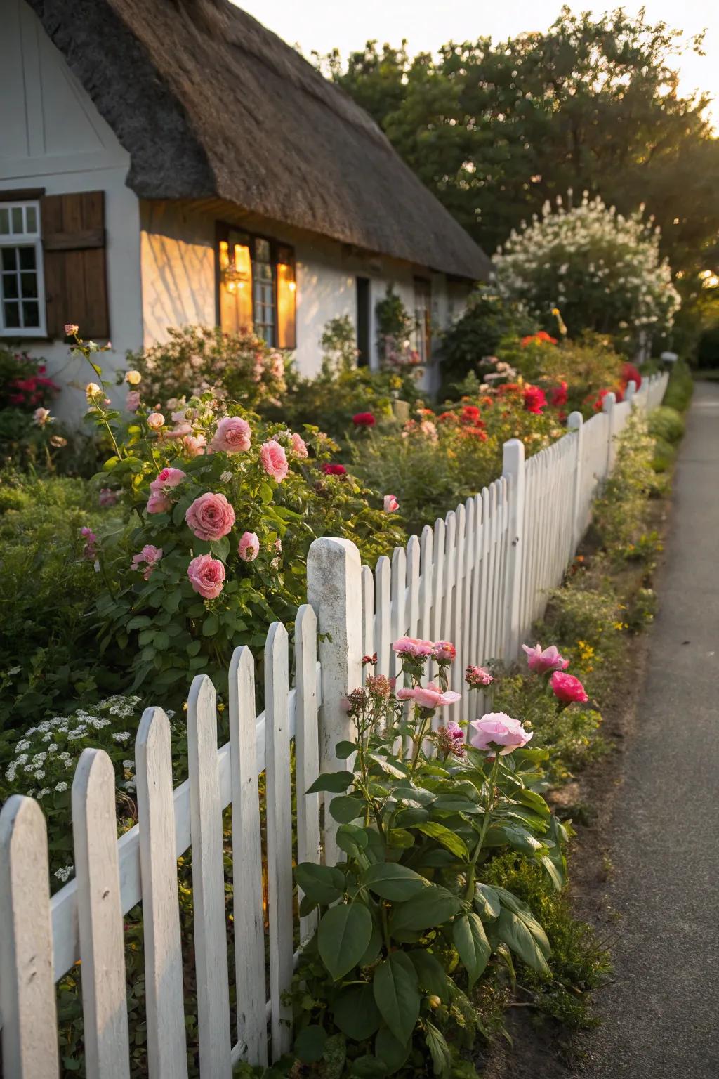 Low picket fences offer a welcoming view of your garden.