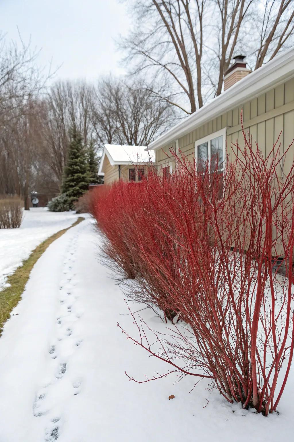 Red Twig Dogwood: Winter color for year-round privacy.