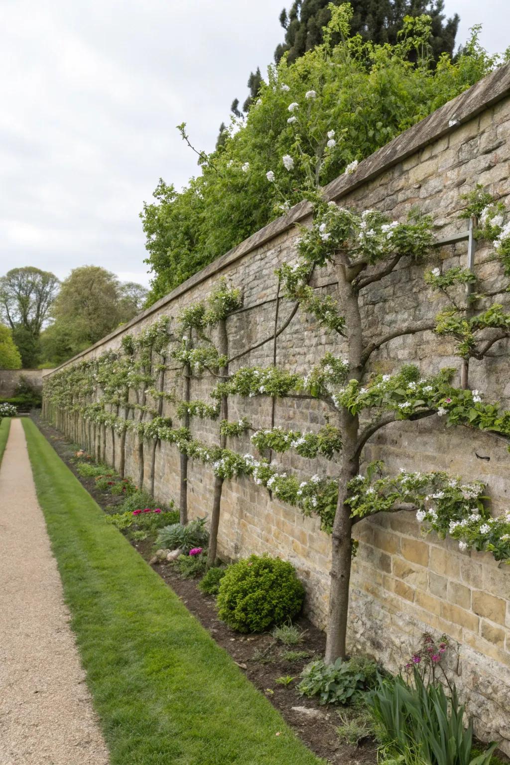 Espaliered trees add a decorative and space-saving element.