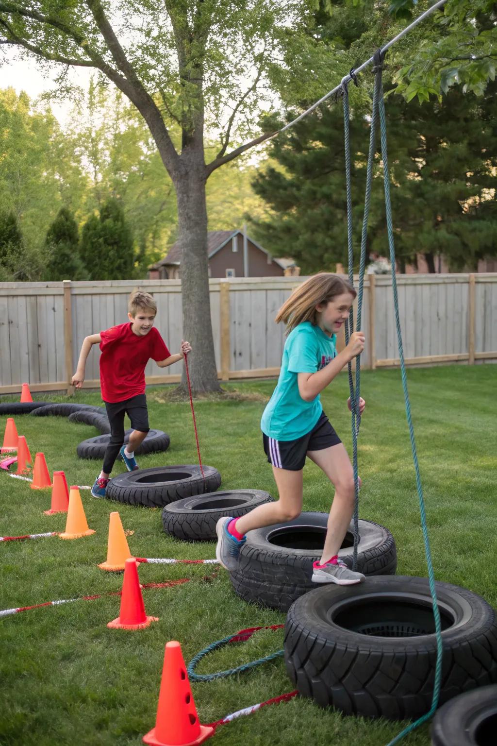 A challenging obstacle course in the backyard for active fun.