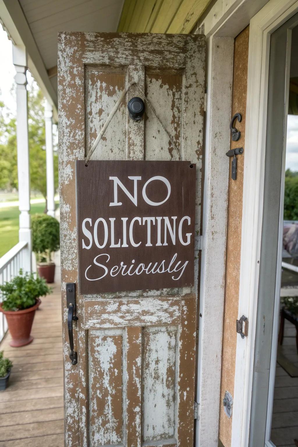A humorous porch sign that gets straight to the point