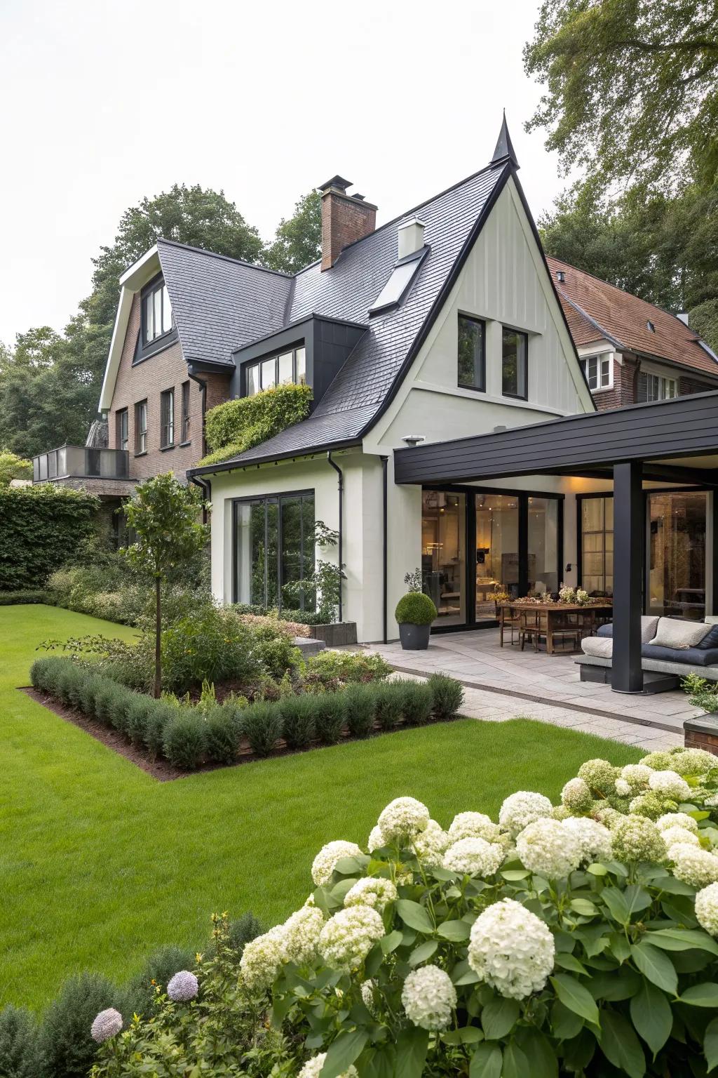 A blend of modern and traditional styles creates a unique gable aesthetic.