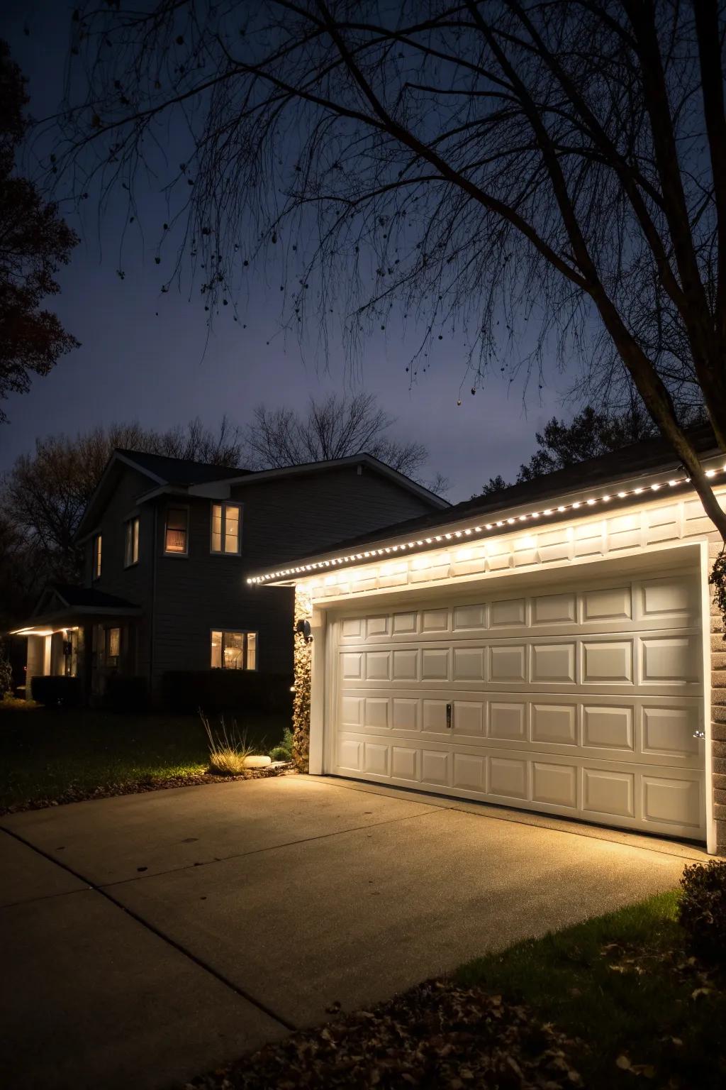 LED strip lighting enhances your garage door's features beautifully.