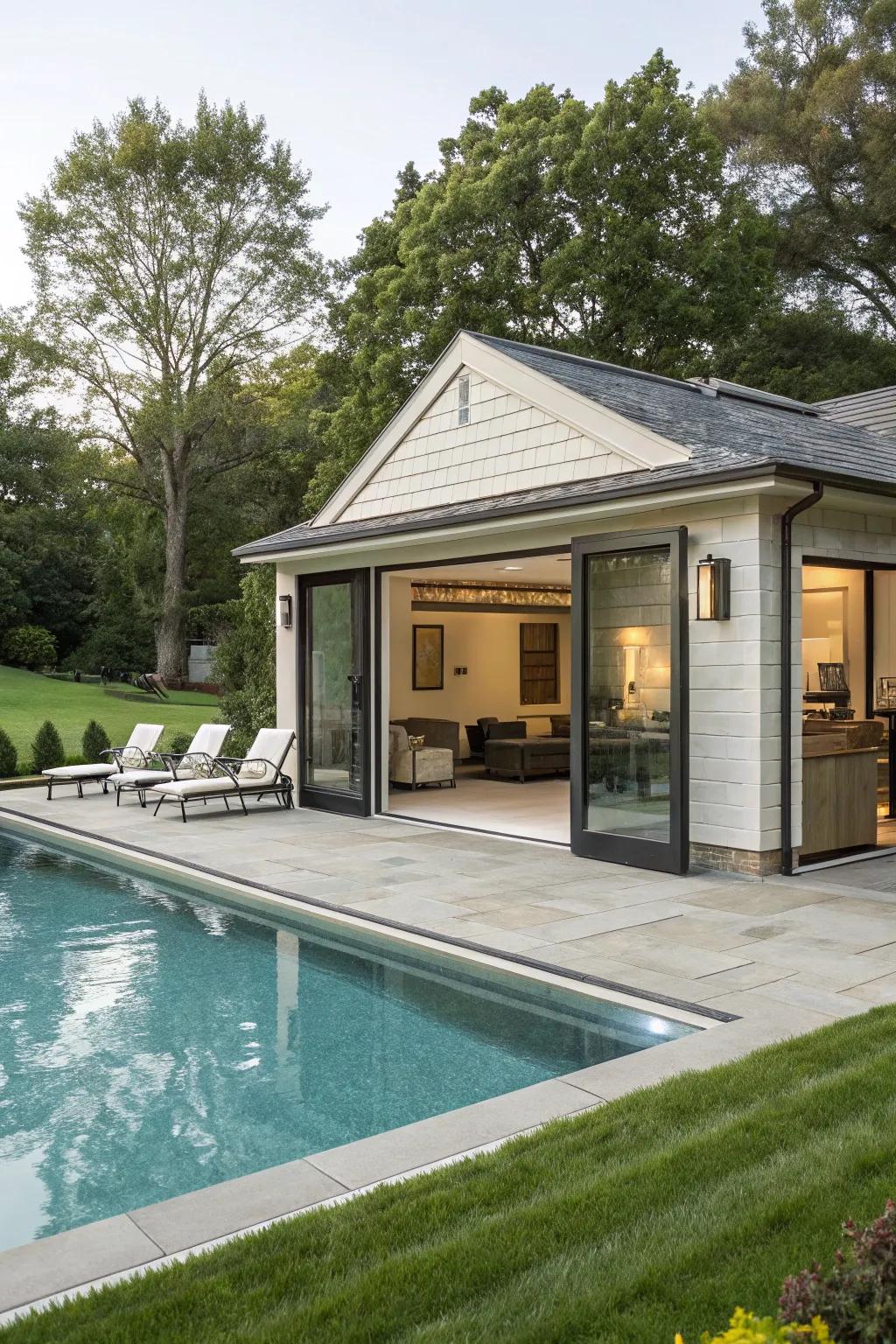 Effortless transition from pool to pool house.