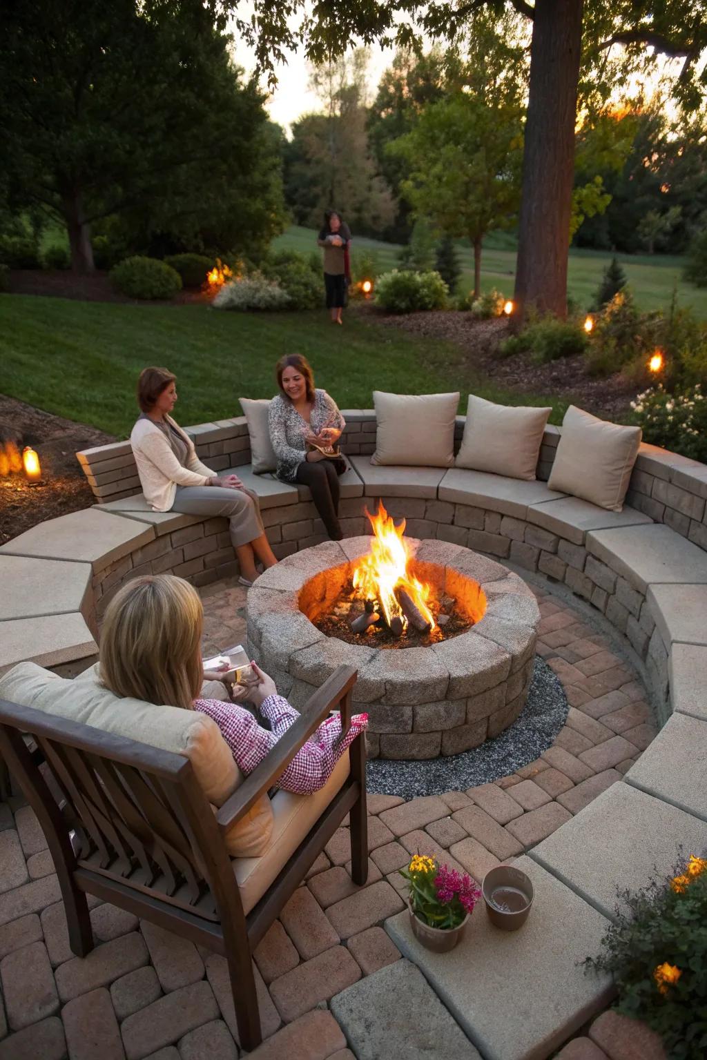 Create a warm gathering spot with a block fire pit.