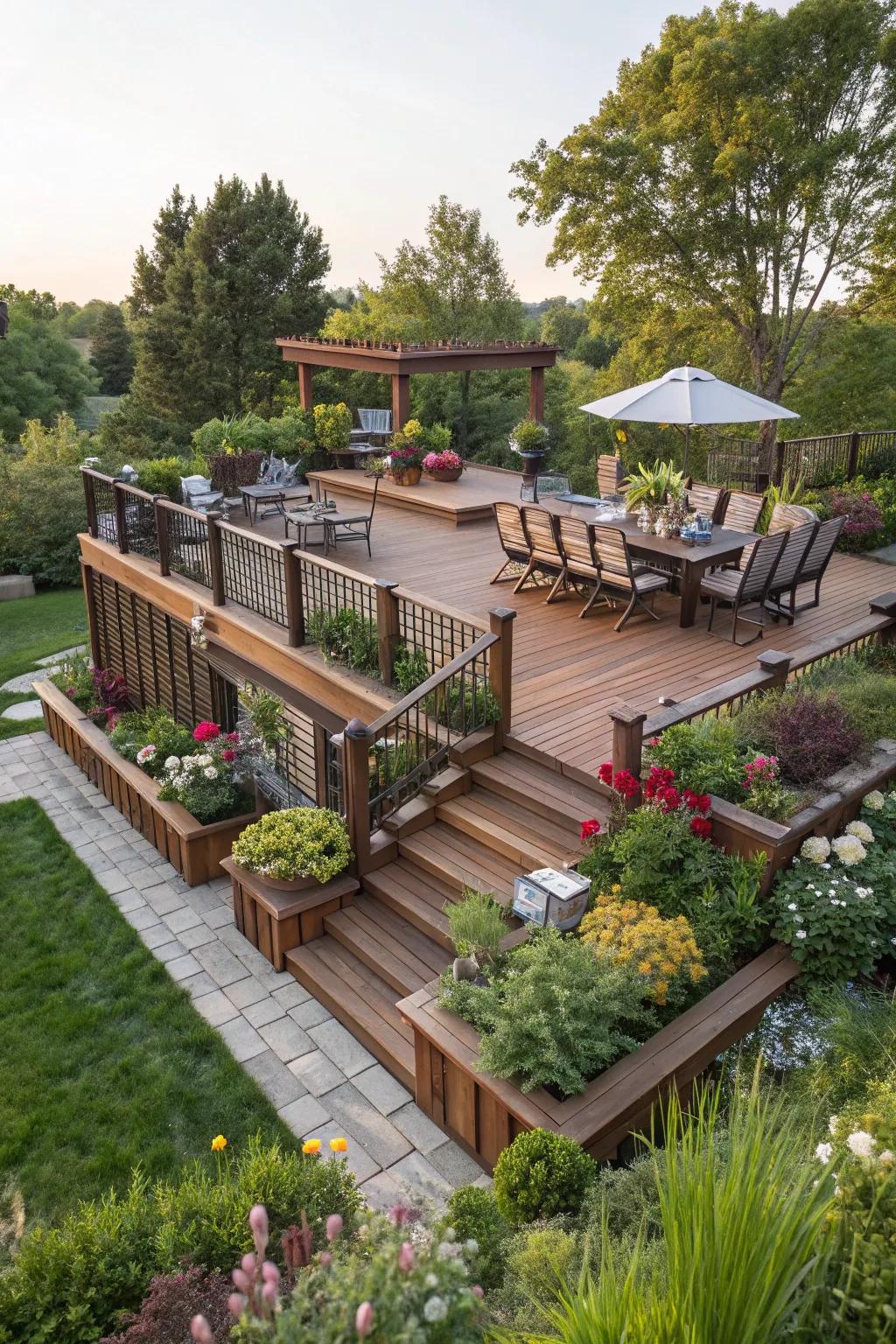 A sophisticated multi-level deck for versatile living.