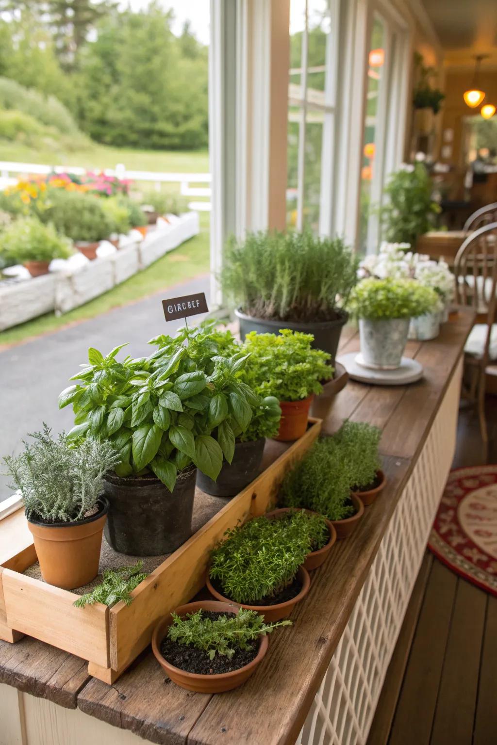 A unique herb bar allowing guests to customize their garden dinner dishes.