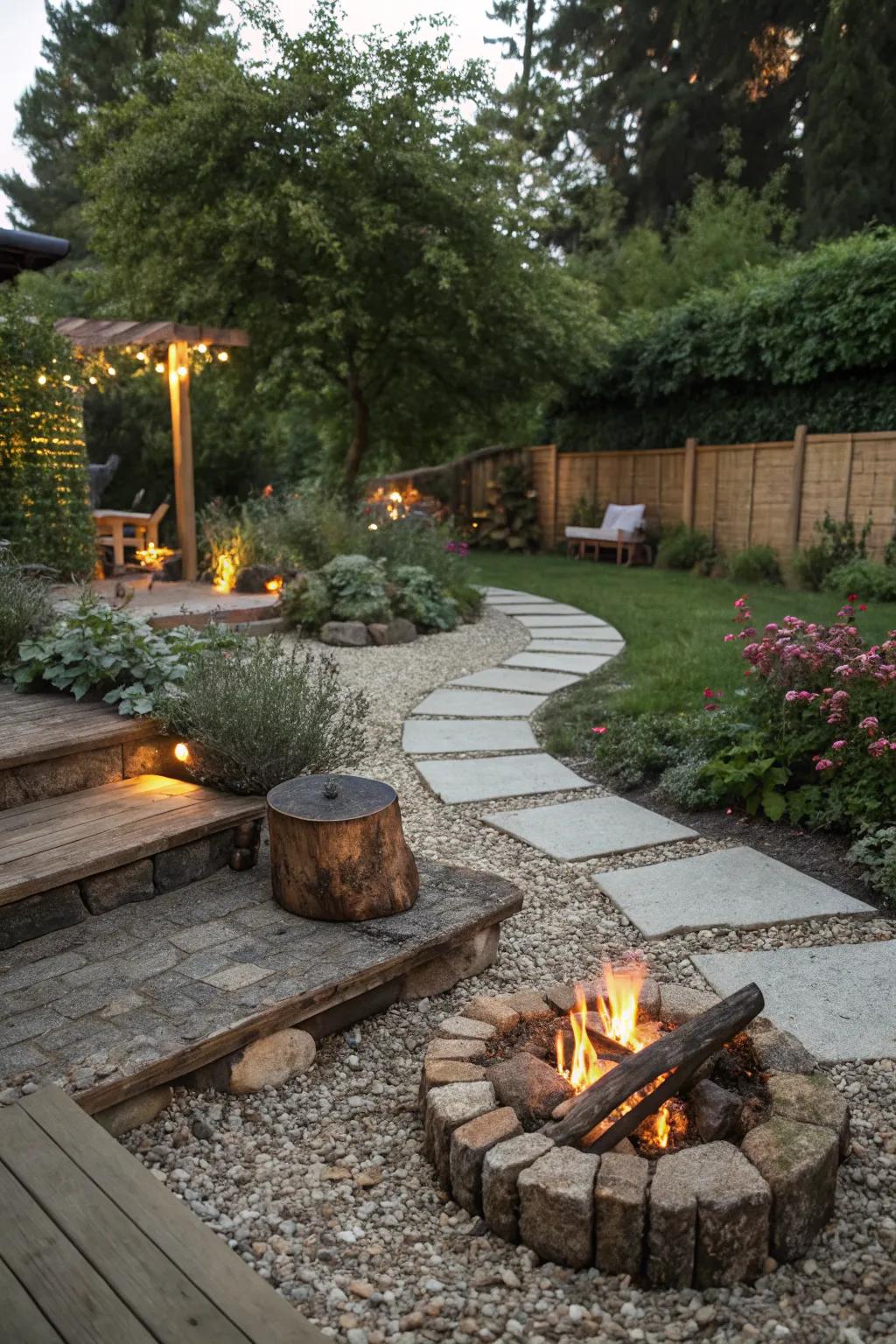 Natural elements create a harmonious connection with the garden.