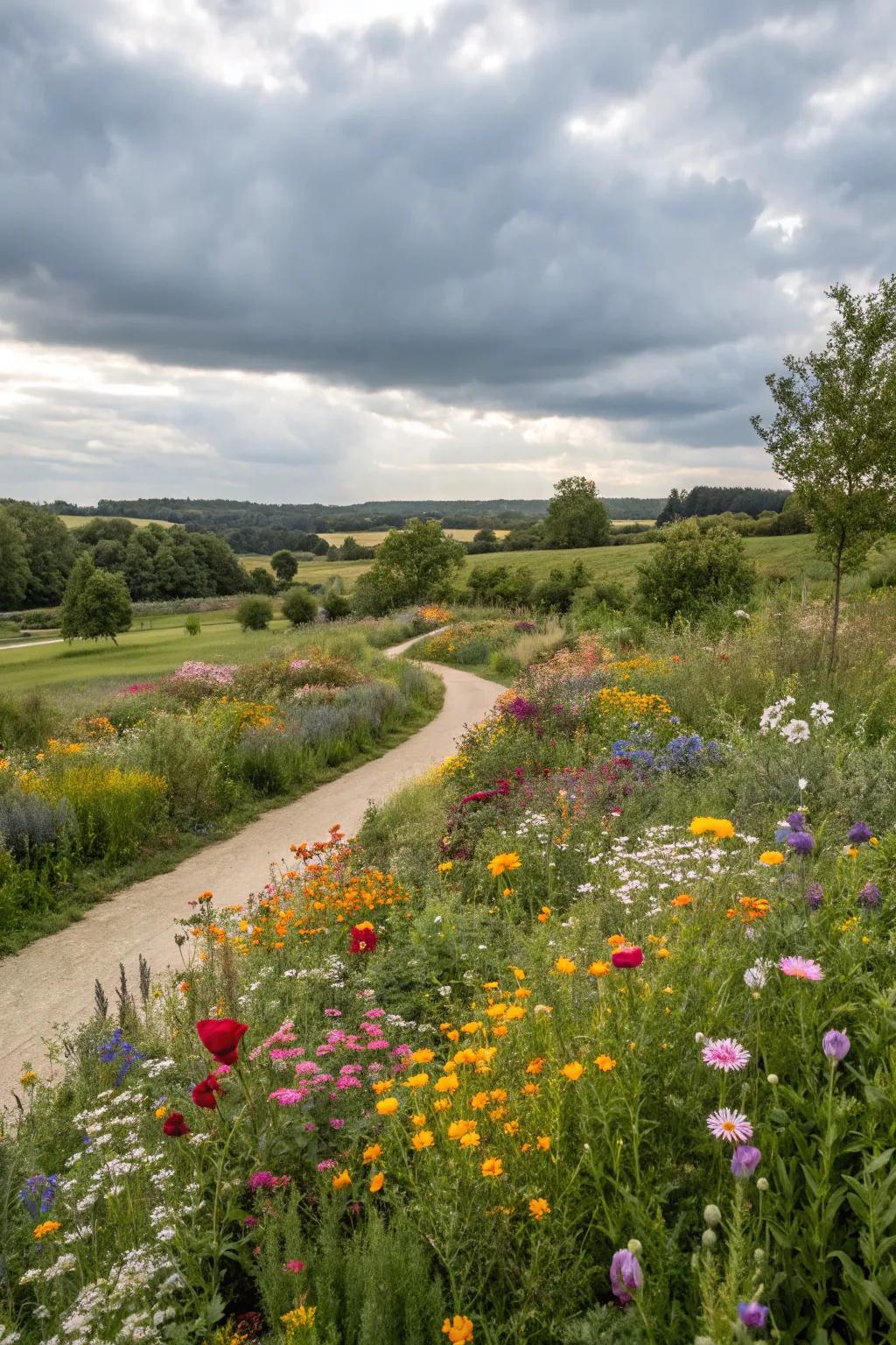 A vibrant wildflower meadow buzzing with life.