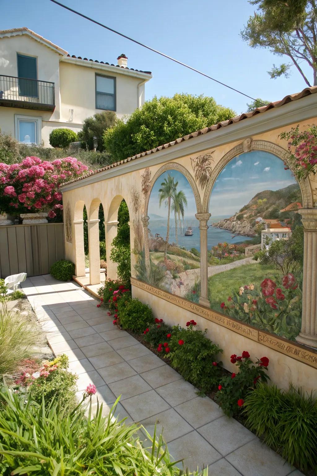 Mediterranean murals offer elegance and tranquility.