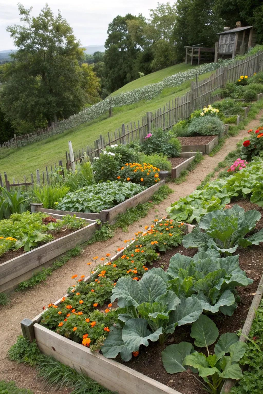 Raised beds provide easy access and a tidy appearance.