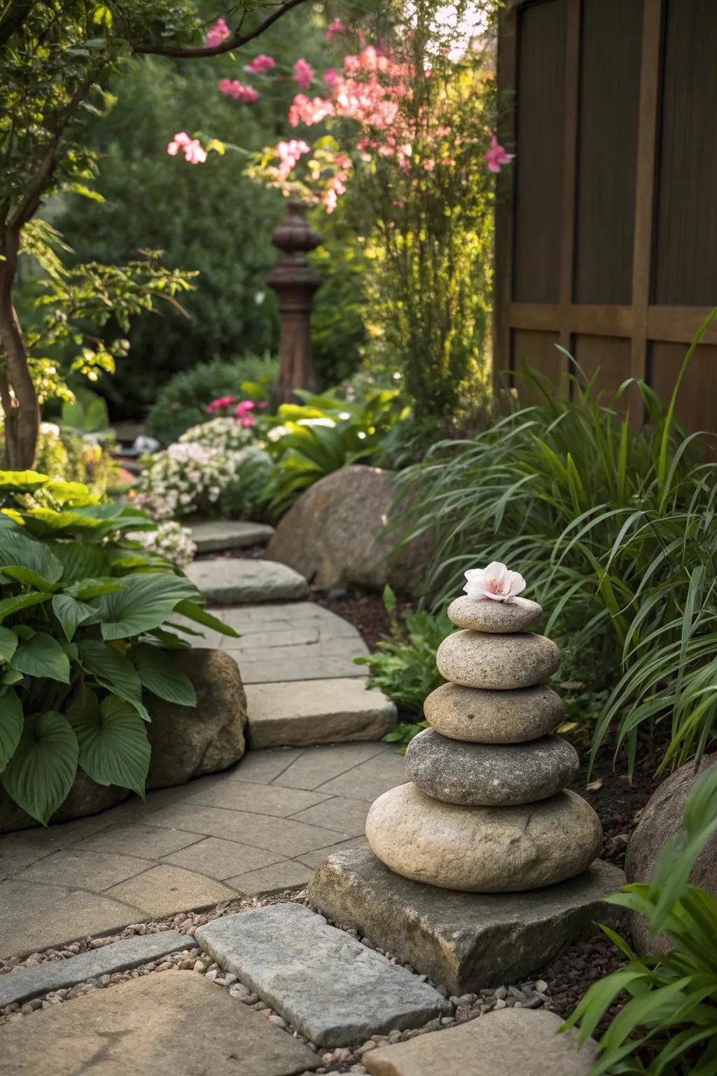 Embrace natural artistry with calming rock stacks.