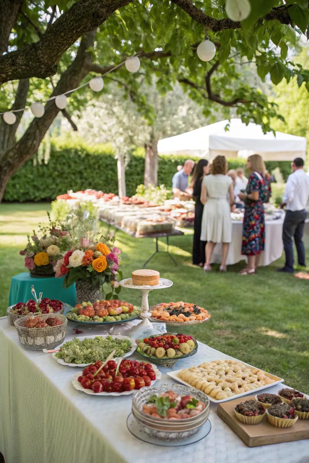 Shared platters encourage mingling and sharing at the garden party.