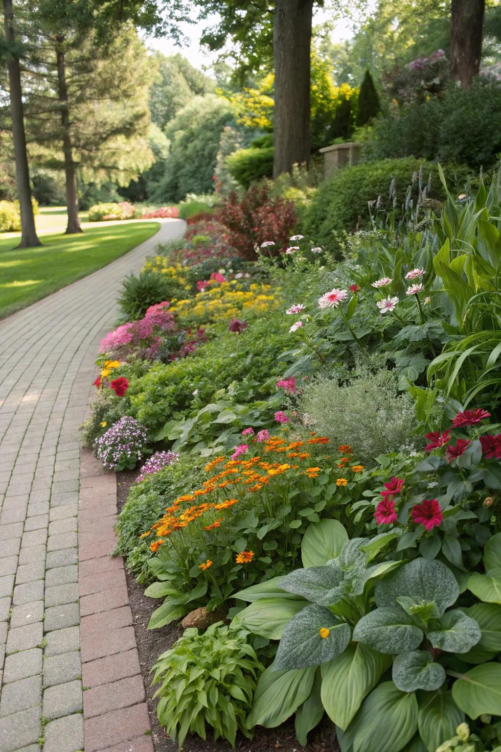 A harmonious blend of plants in a mixed garden border.