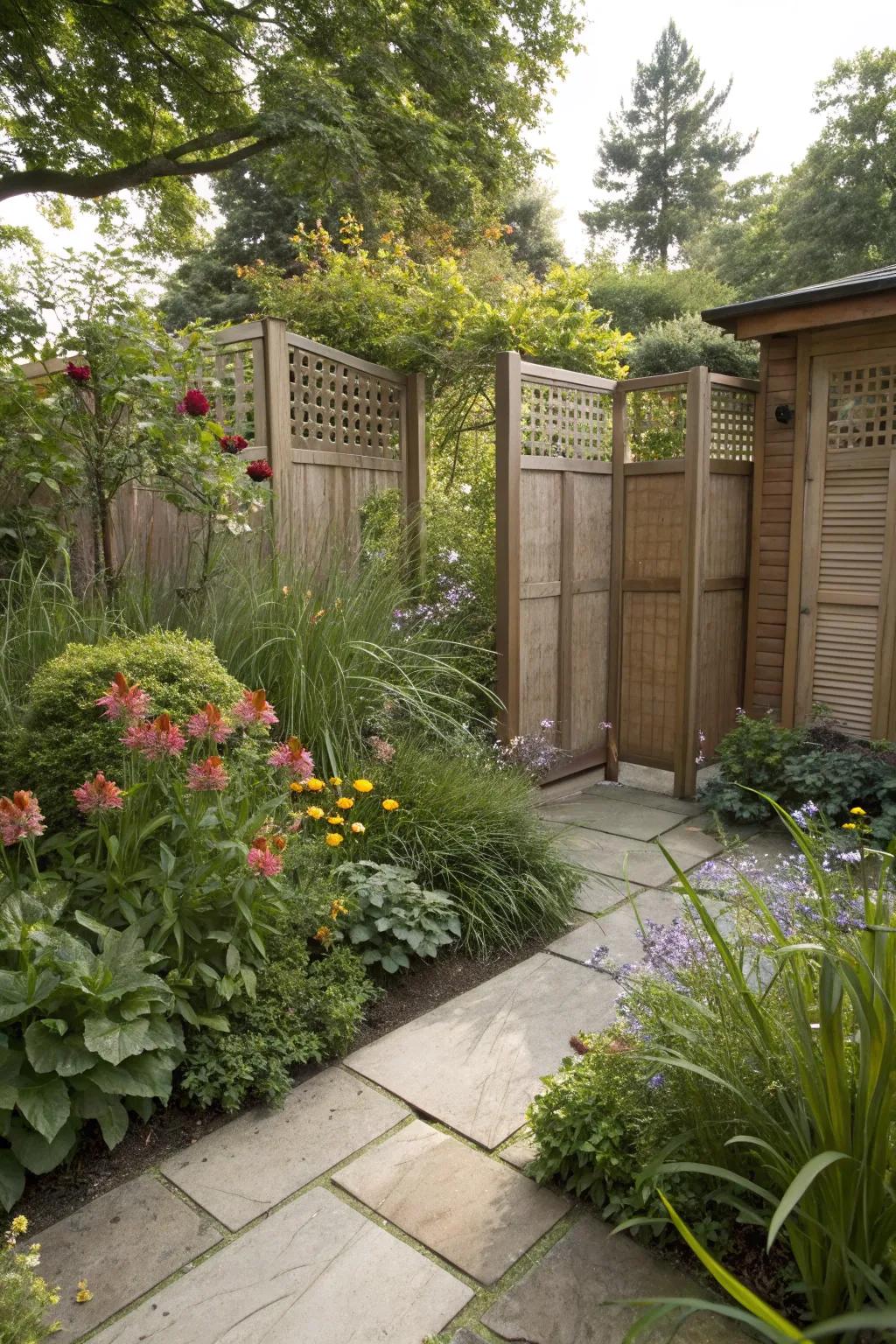 A secluded garden corner offering privacy and tranquility.