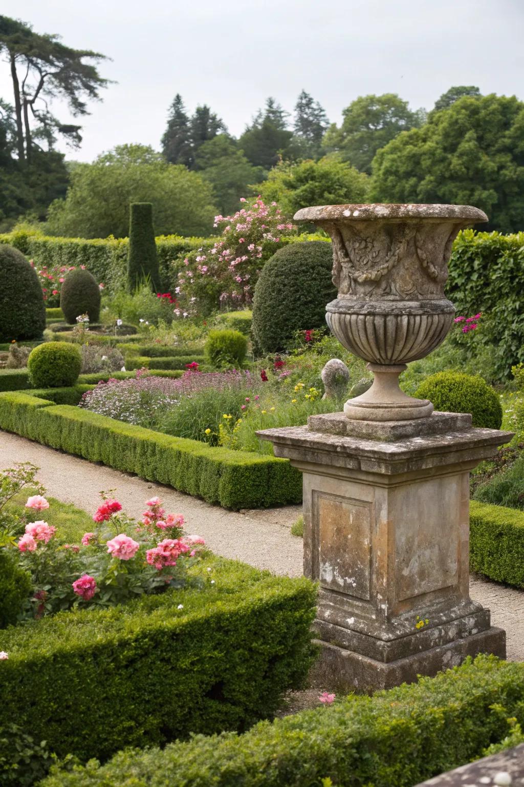 Oversized urns create stunning focal points in spacious gardens.