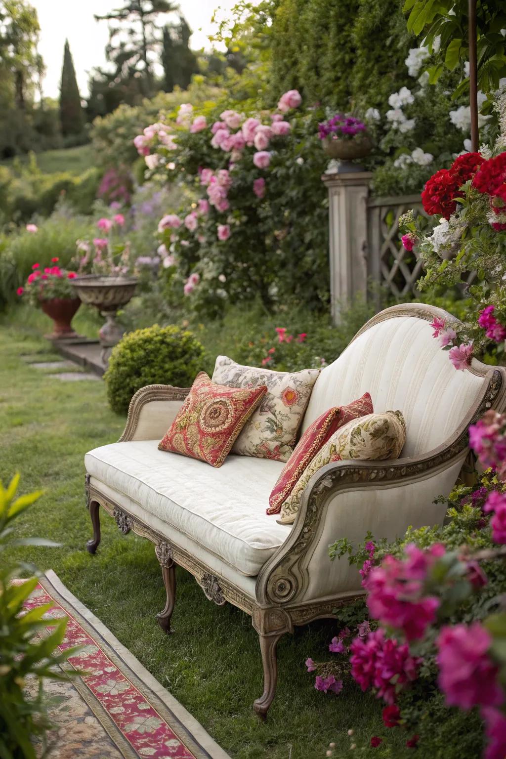 Relax in style on a vintage chaise lounge.