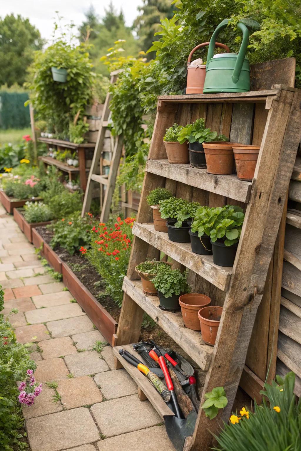 Natural beauty with rustic pallet shelves.
