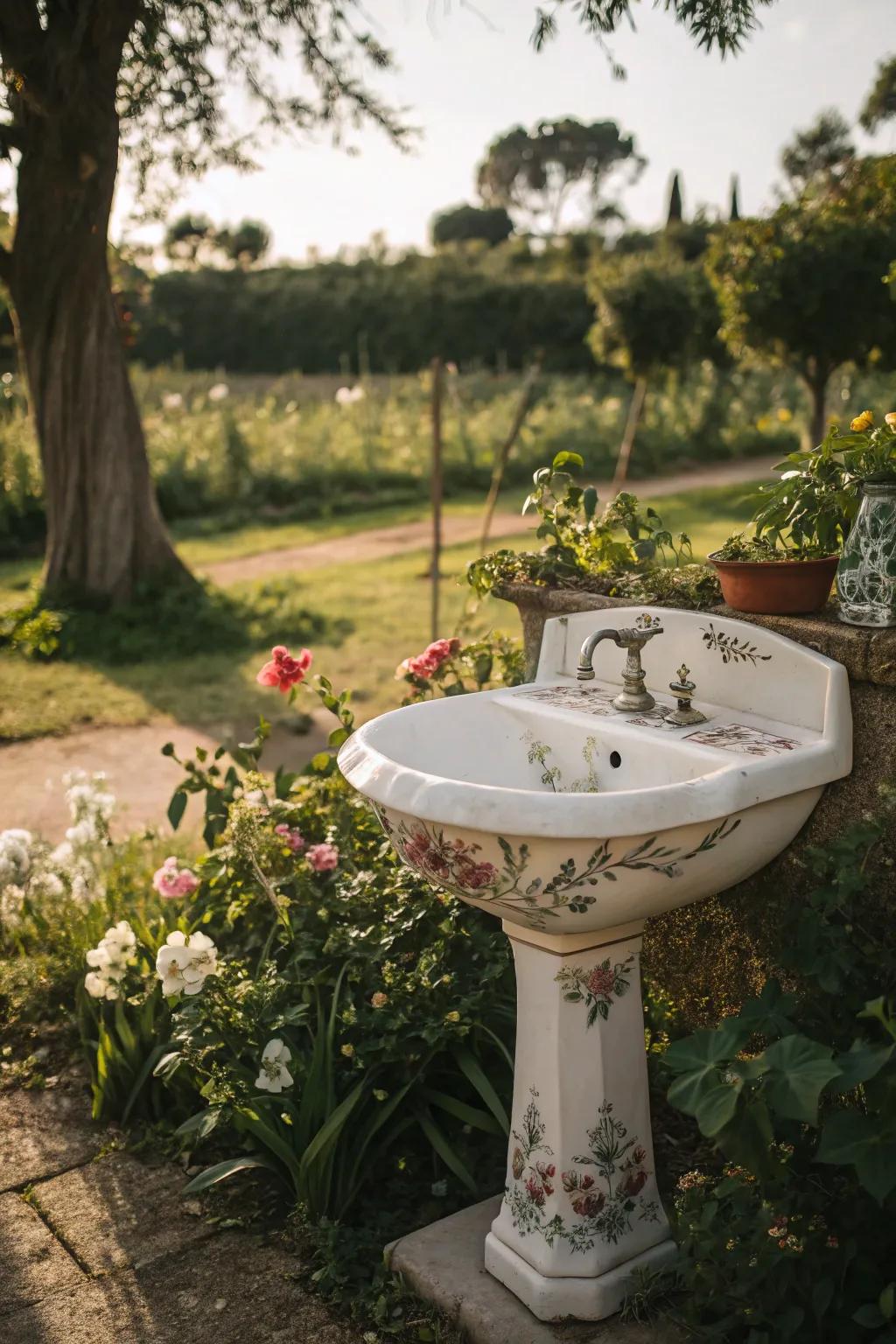 A vintage sink adds unique character and history to the garden.