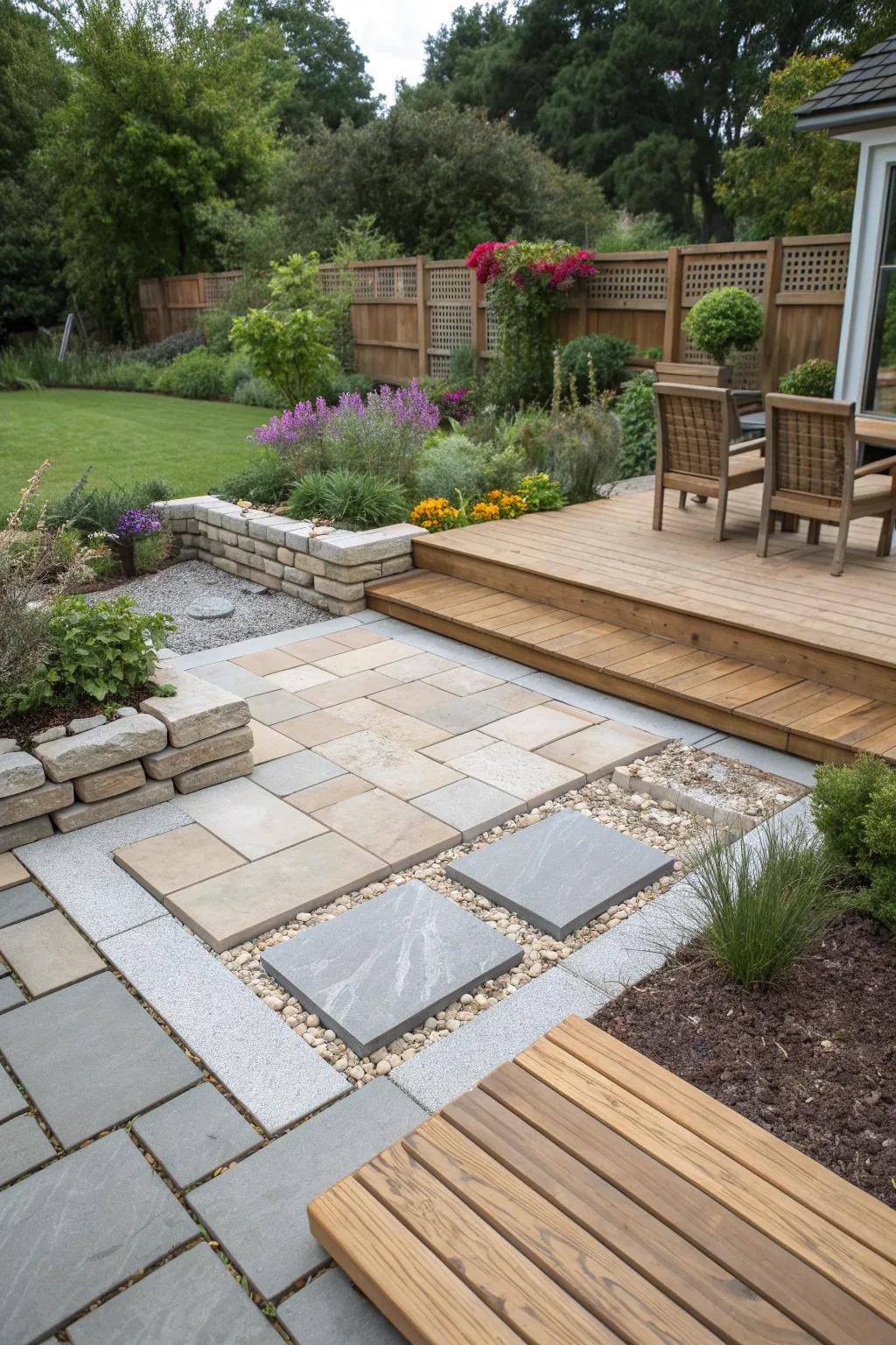 Patio pavers provide a stylish and stable base for your garden seating.