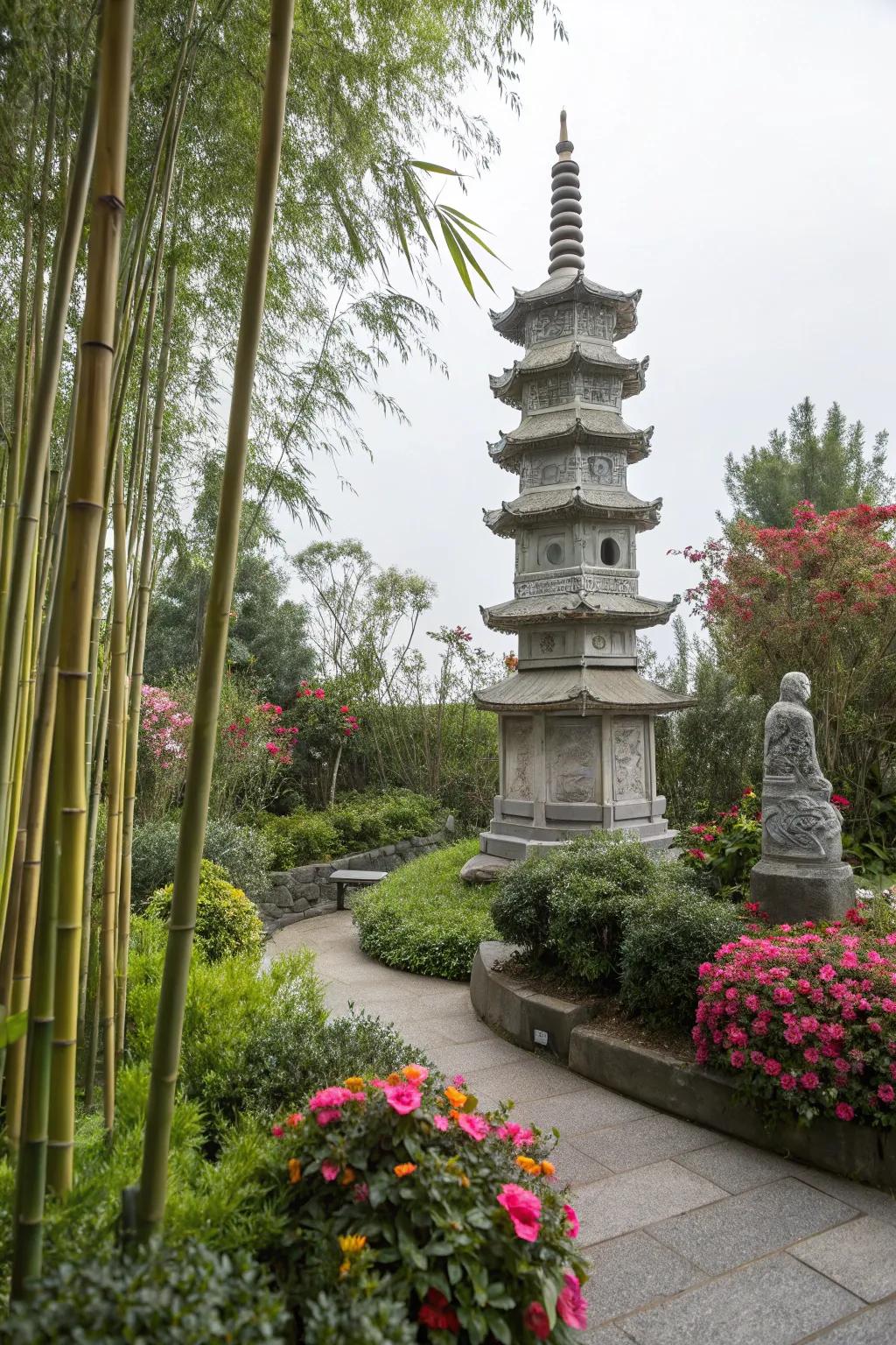 Eastern statues bring an exotic touch to your garden.