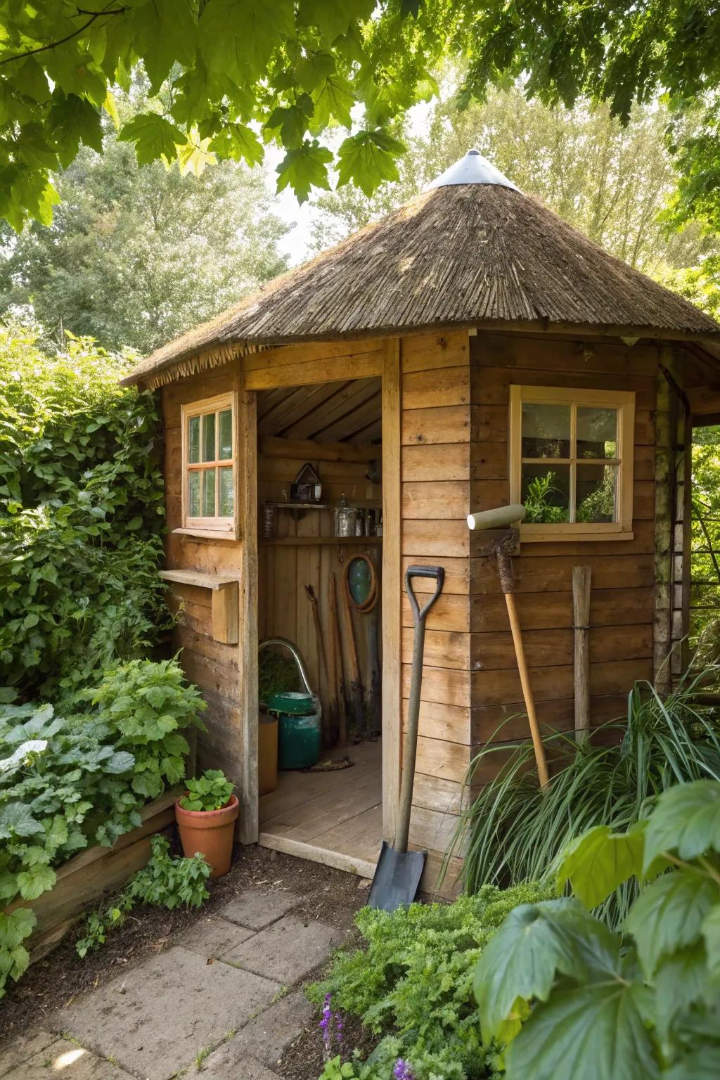 Combine utility and charm with a rustic garden shed.