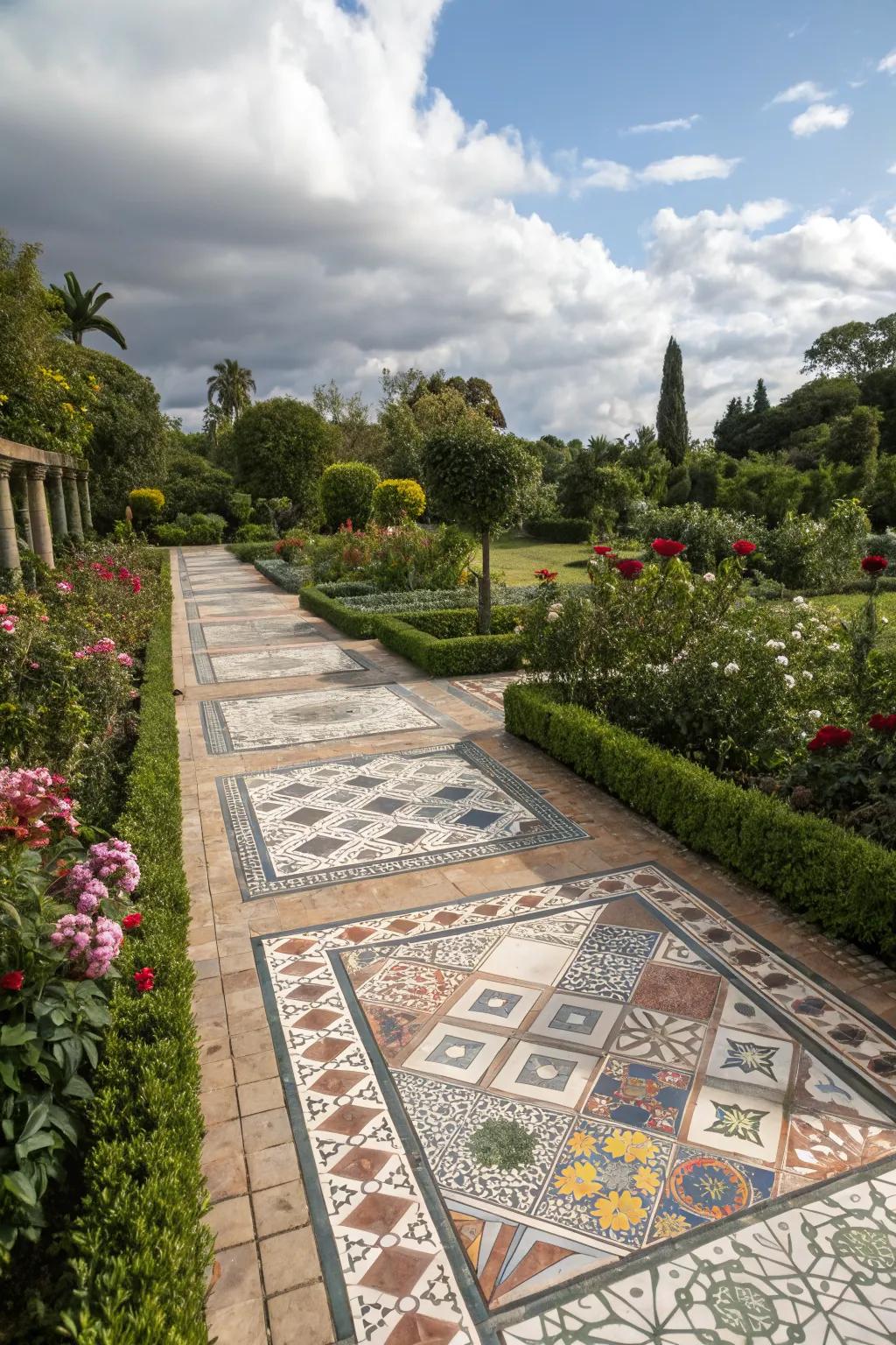 Pattern variation provides clear functional zoning in gardens.