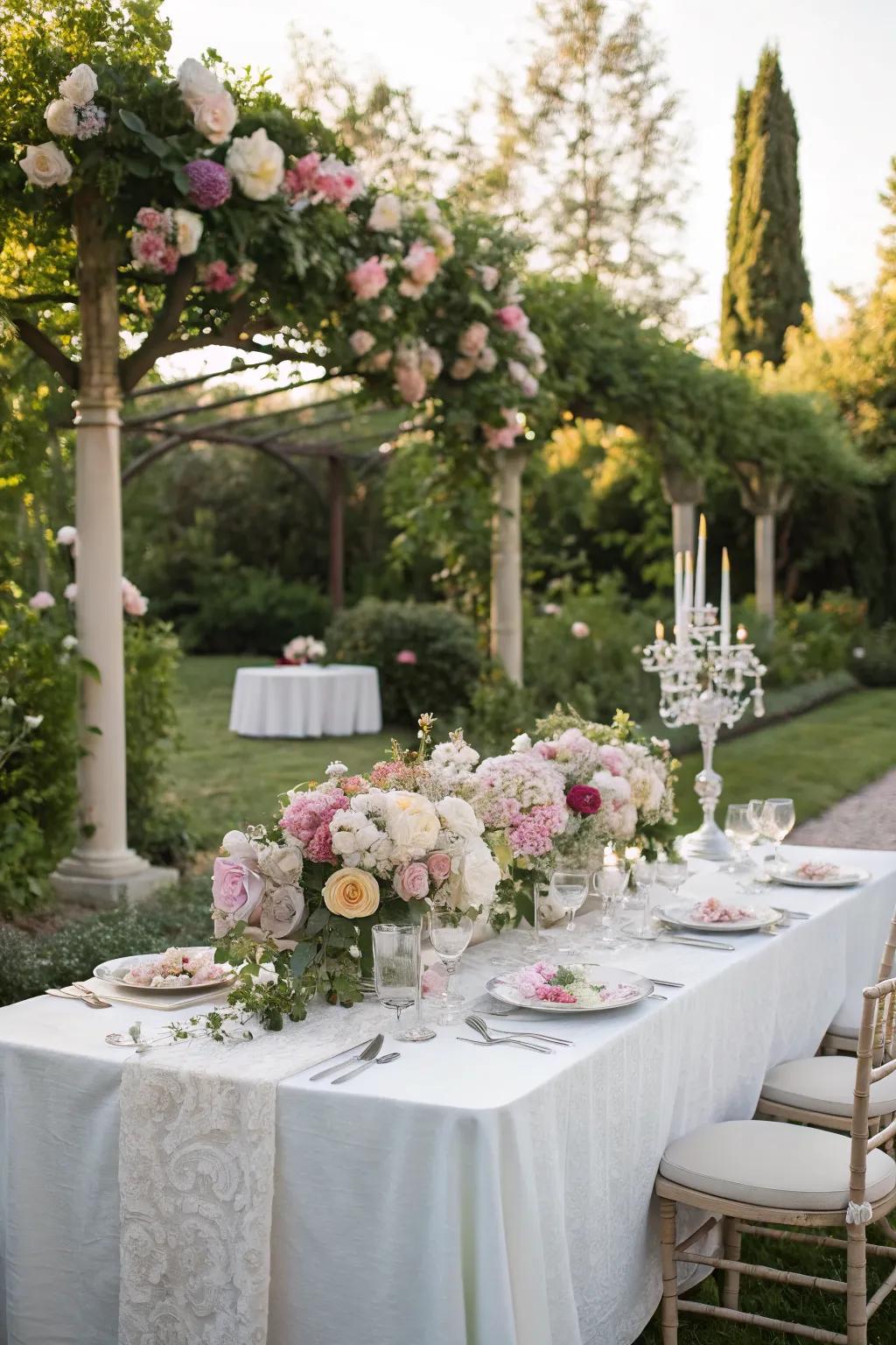 Gorgeous floral centerpieces enhancing the garden wedding tables.