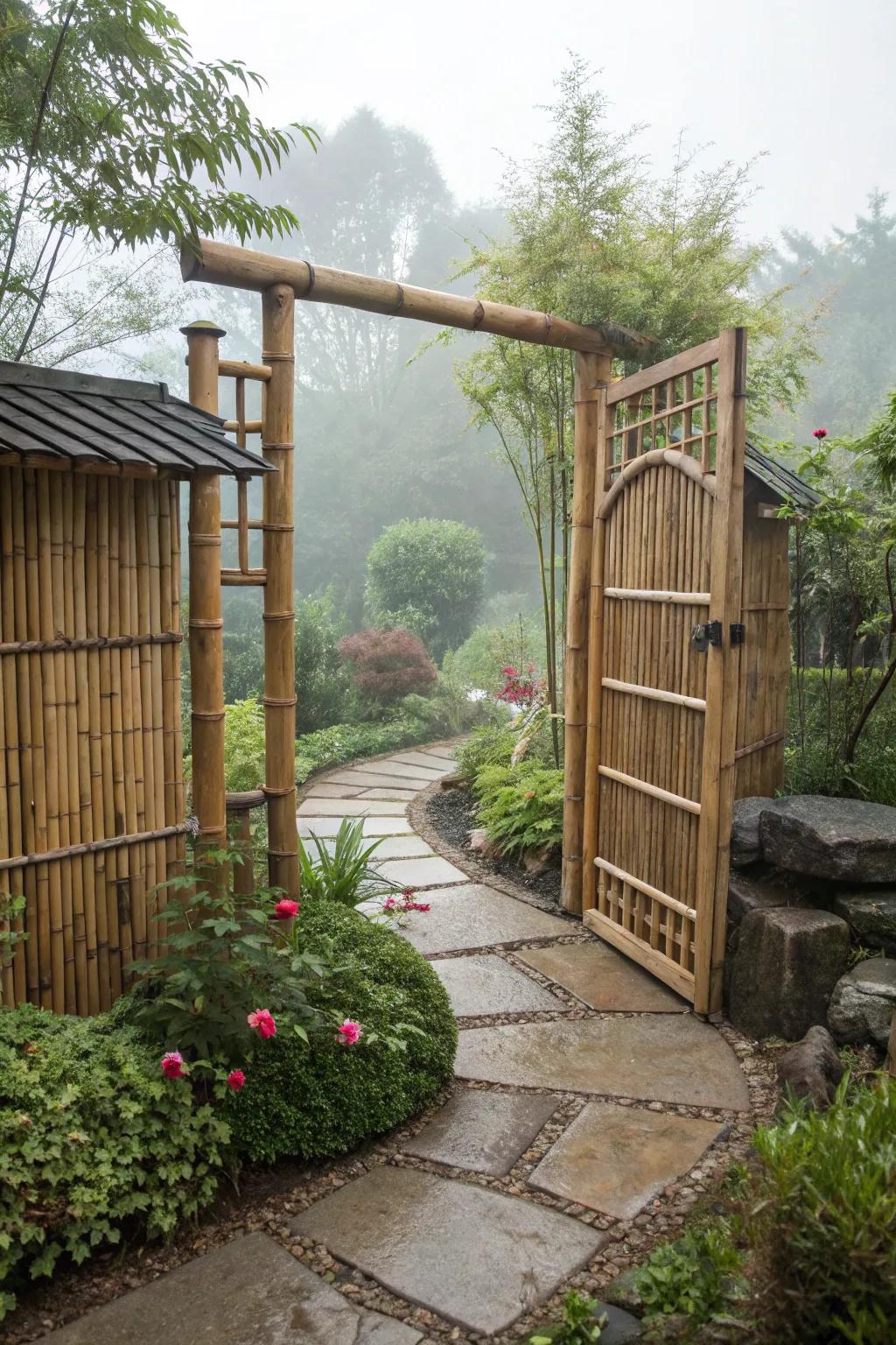 Bamboo gates add a touch of tranquility and sustainability.