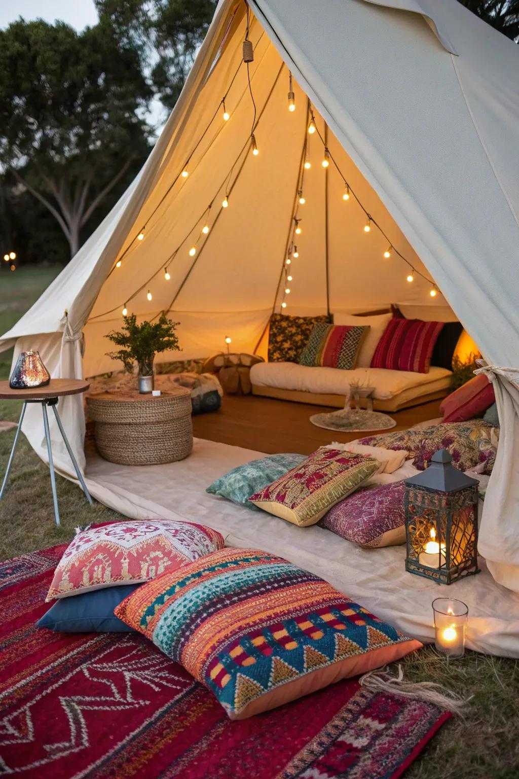 Decorative accents bring color and personality to your glamping retreat.