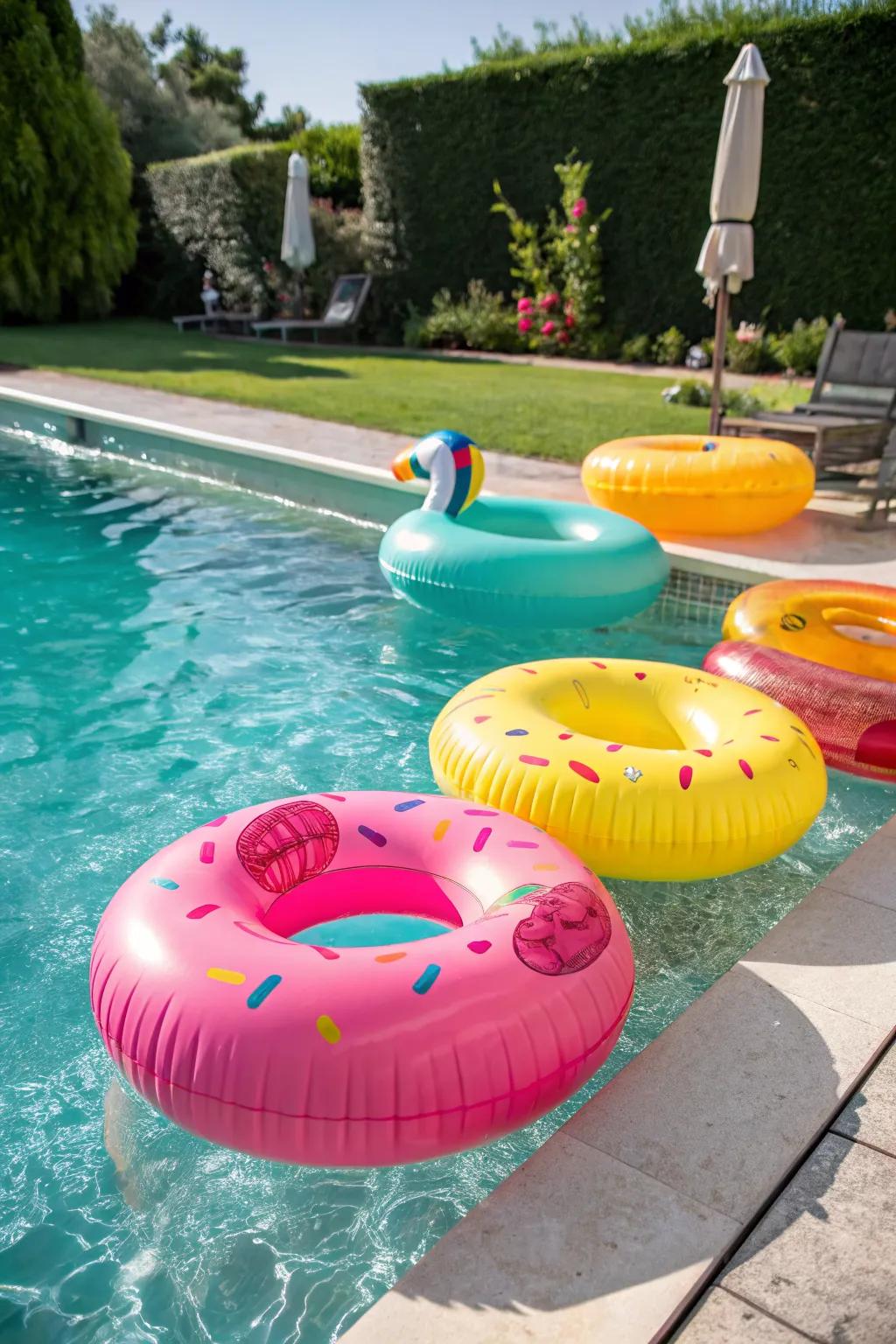 Brightly colored floats bring energy and style to the pool.