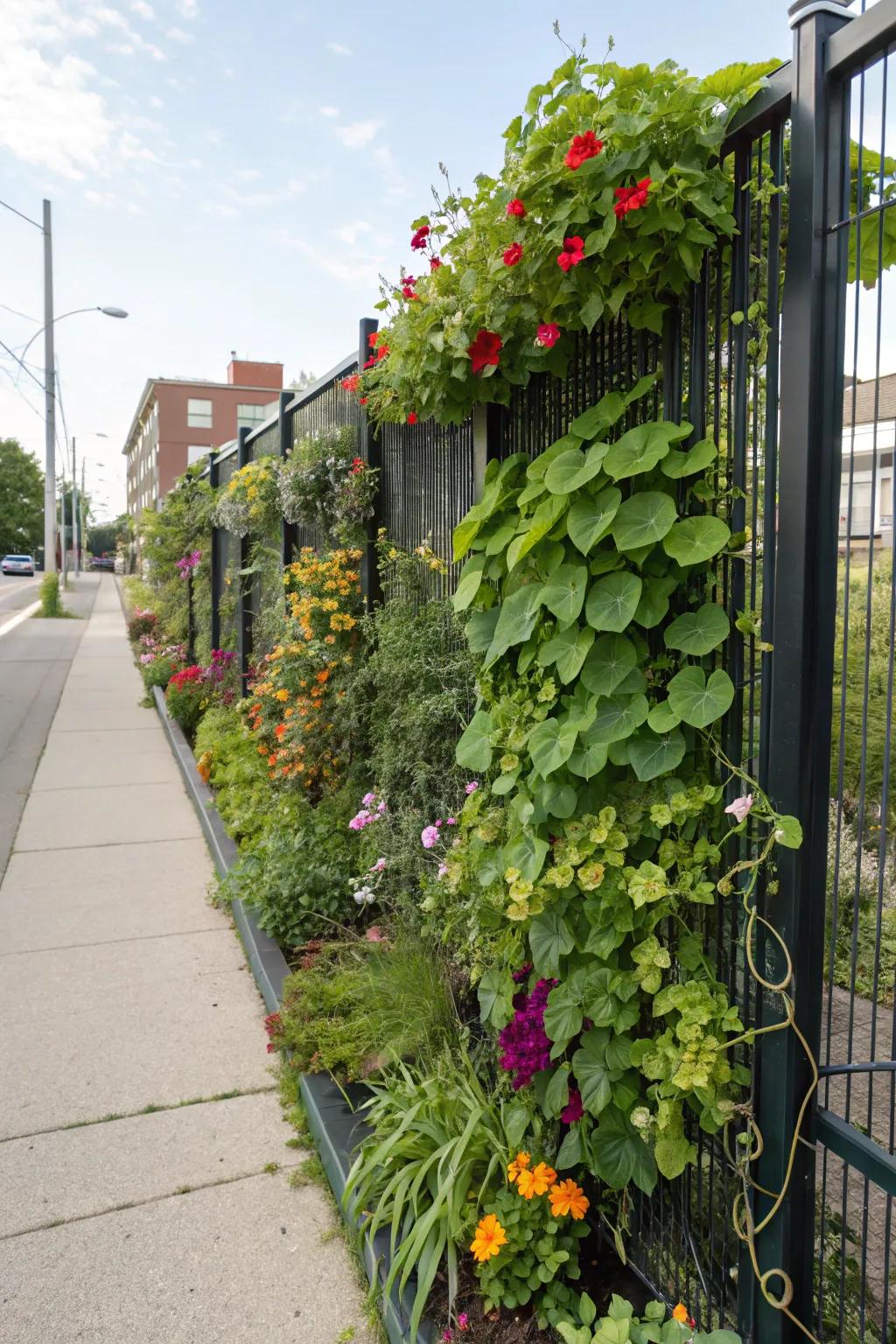 Vertical gardens provide lush backdrops and save space.