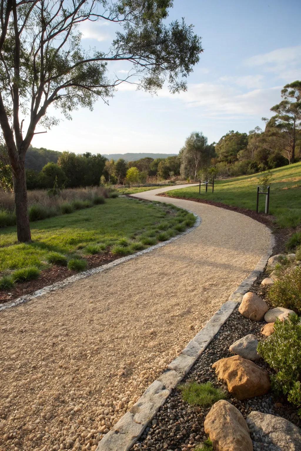 An eco-friendly gravel driveway with permeable design.