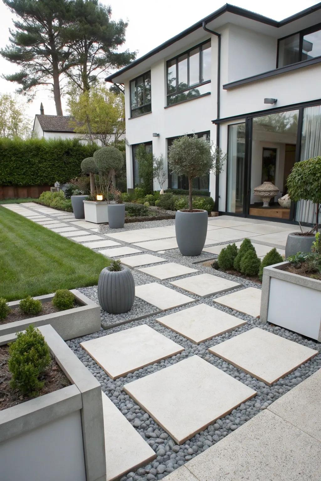 Modern geometric patterns in a gravel garden.