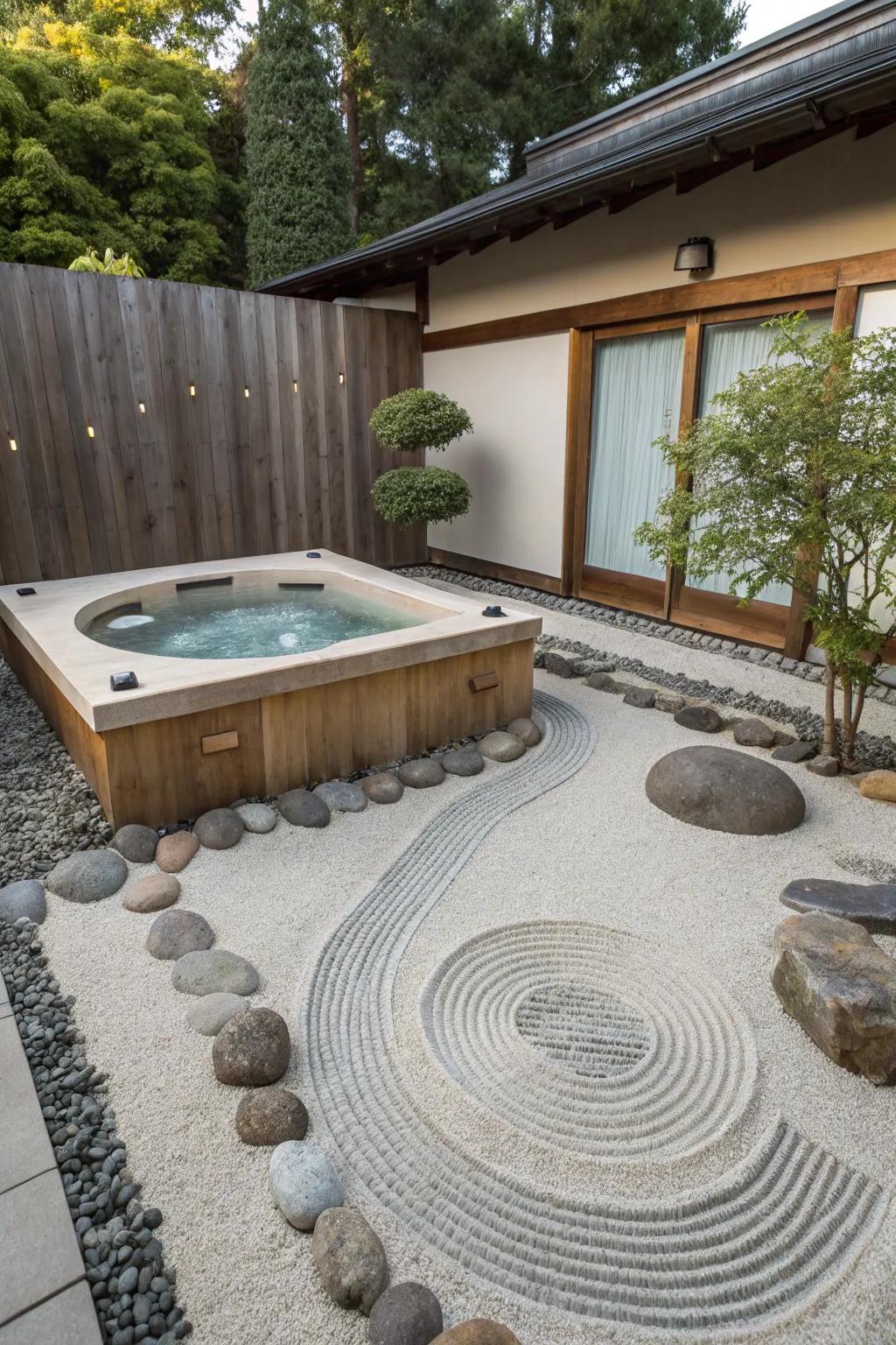 A Zen garden offers tranquility and a touch of minimalism.