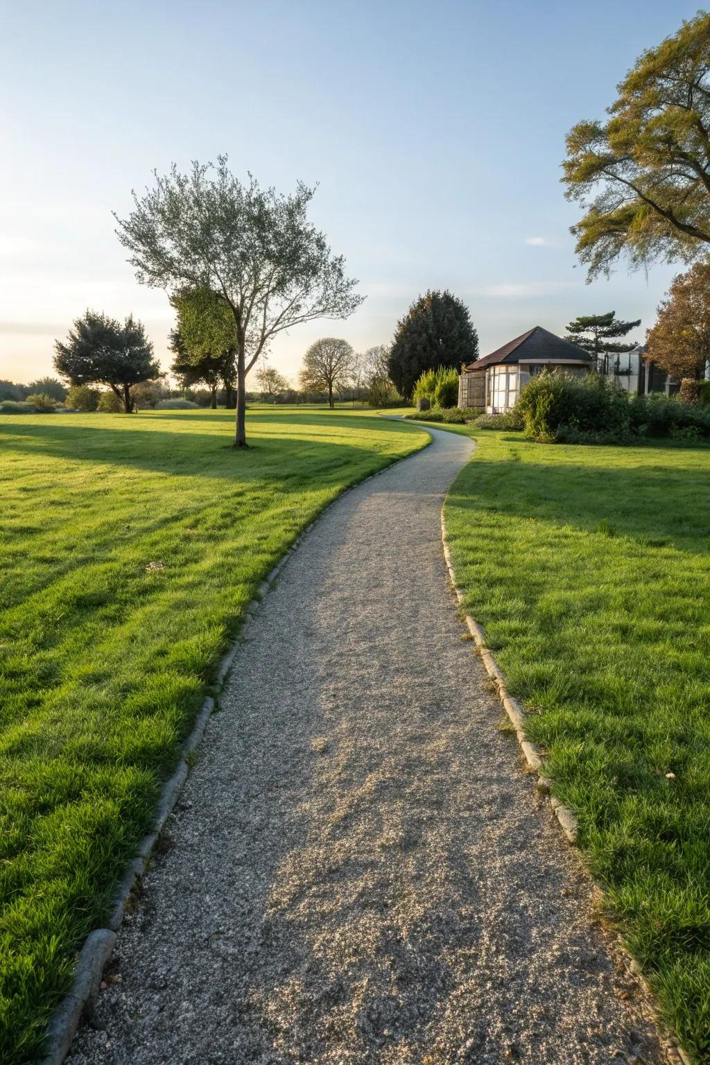 Combine gravel with grass for a natural border.