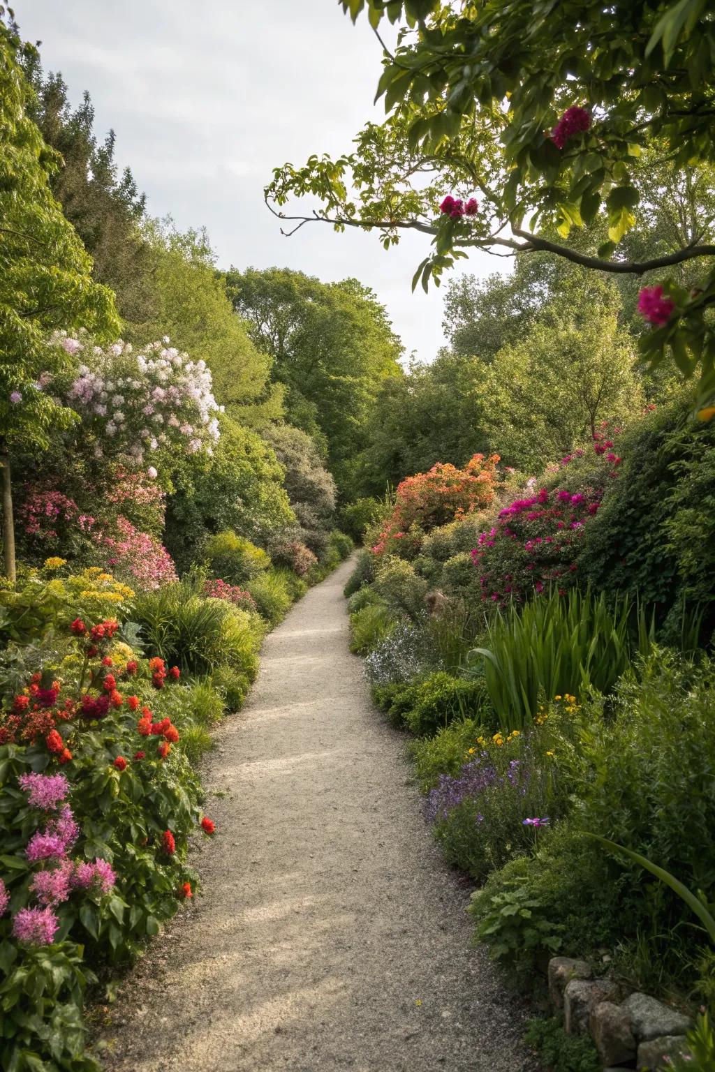 A gravel path gracefully integrated with the surrounding greenery