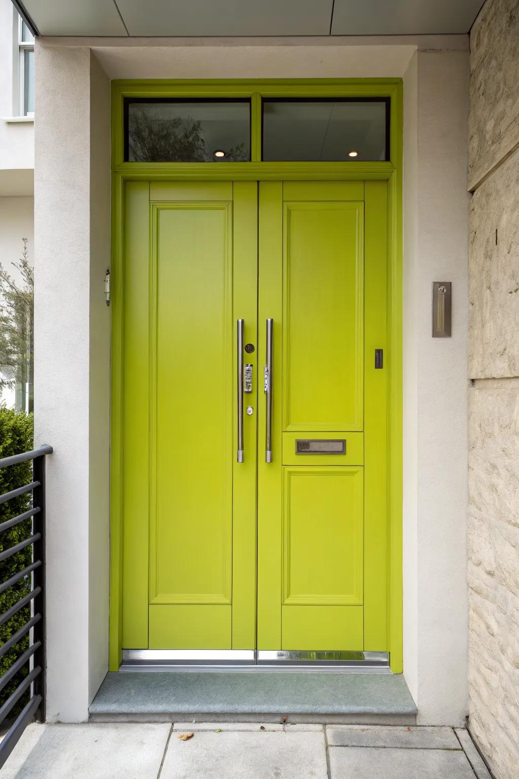 Chartreuse doors bring a modern, edgy look.